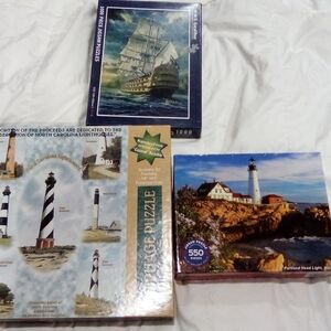 Heritage Lighthouse and Ship Puzzle Set - Blue, Green, Brown